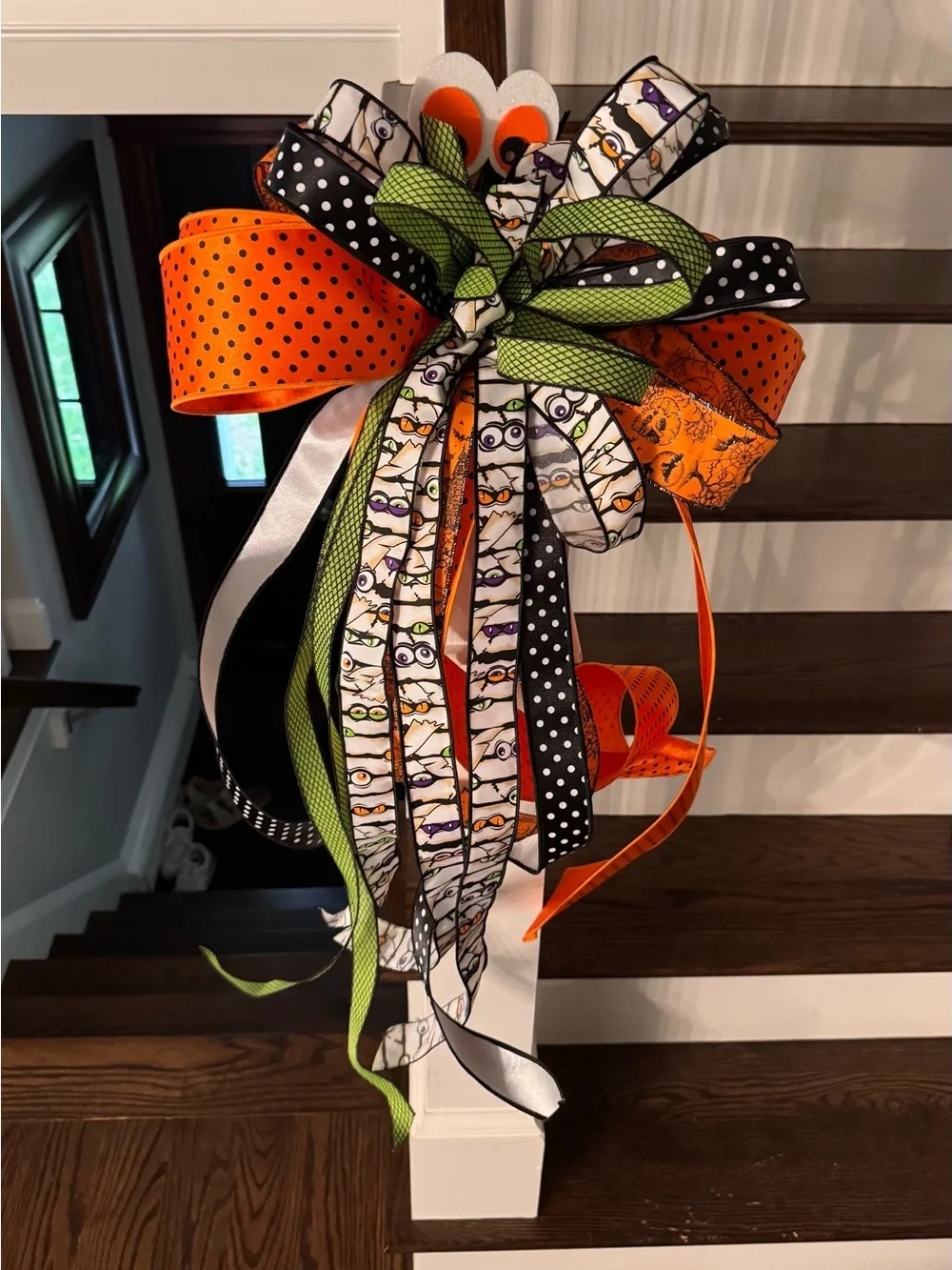 Festive Halloween Ribbon Bow - Orange, Black & Green
